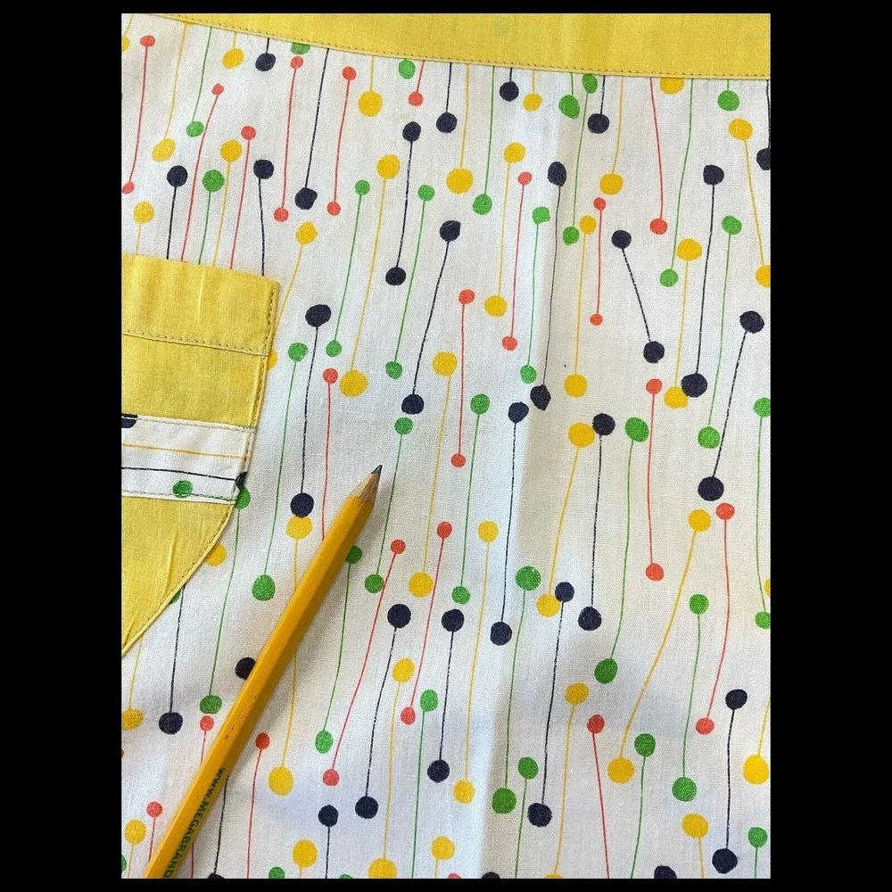 Vintage Apron Handmade Pockets Yellow Framed Geometric‎ Stick and Ball